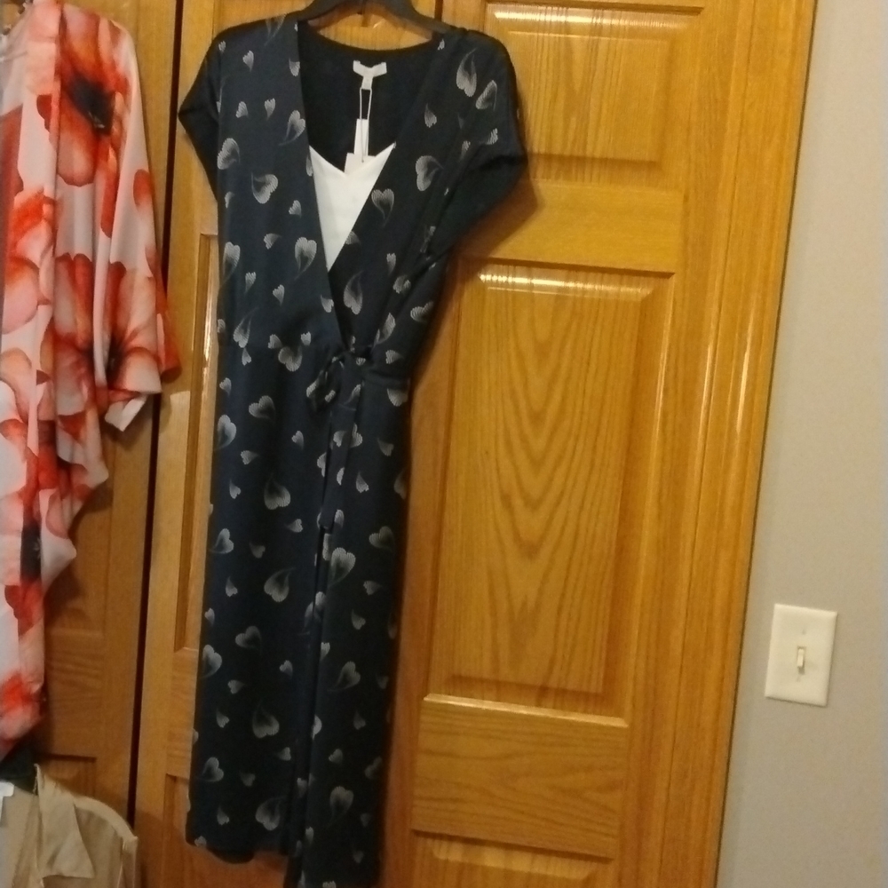 NWT Joie navy blue wrap, silk dress size Med